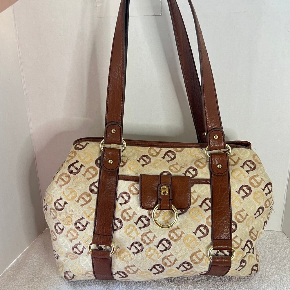 Vintage Y2K Etienne Aigner Large Monogram Canvas Tote Shoulder Bag Laptop Work